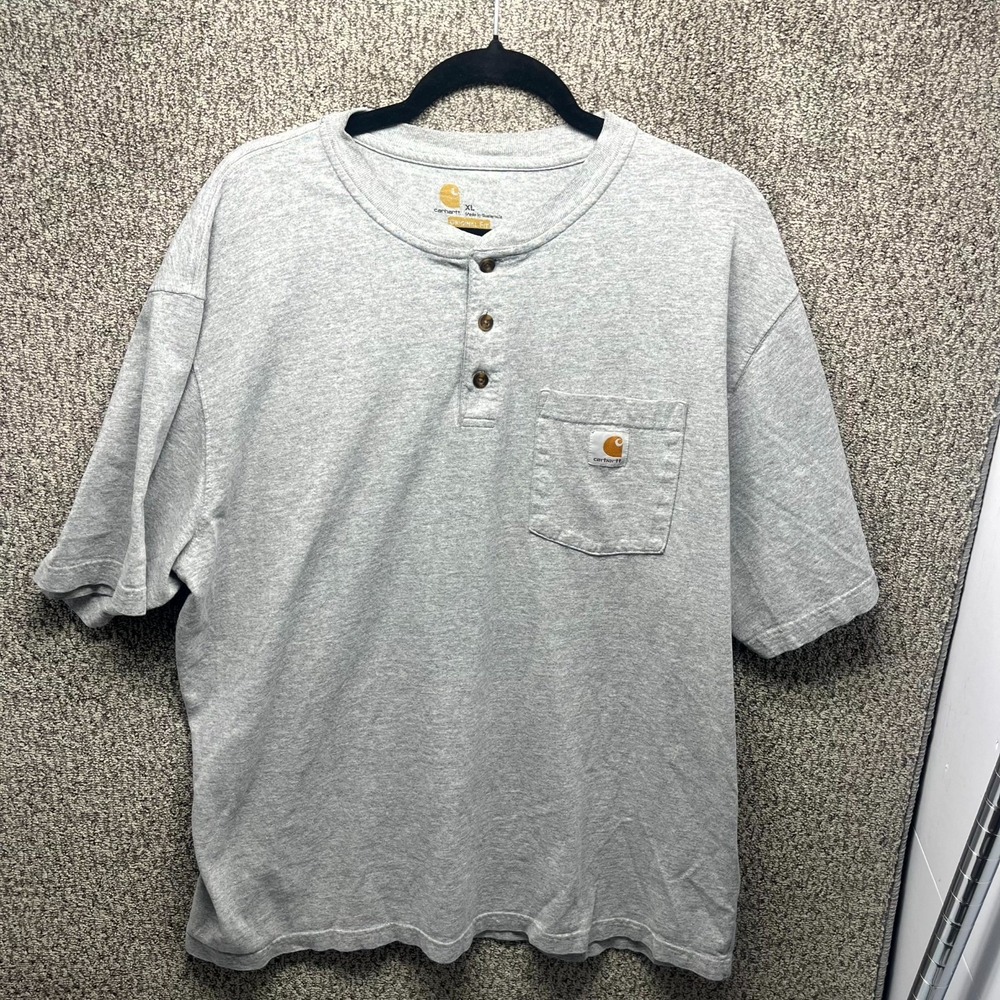 Carhartt Henley T-Shirt Mens XL Gray Original Fit Heavyweight Pocket K84 HGY